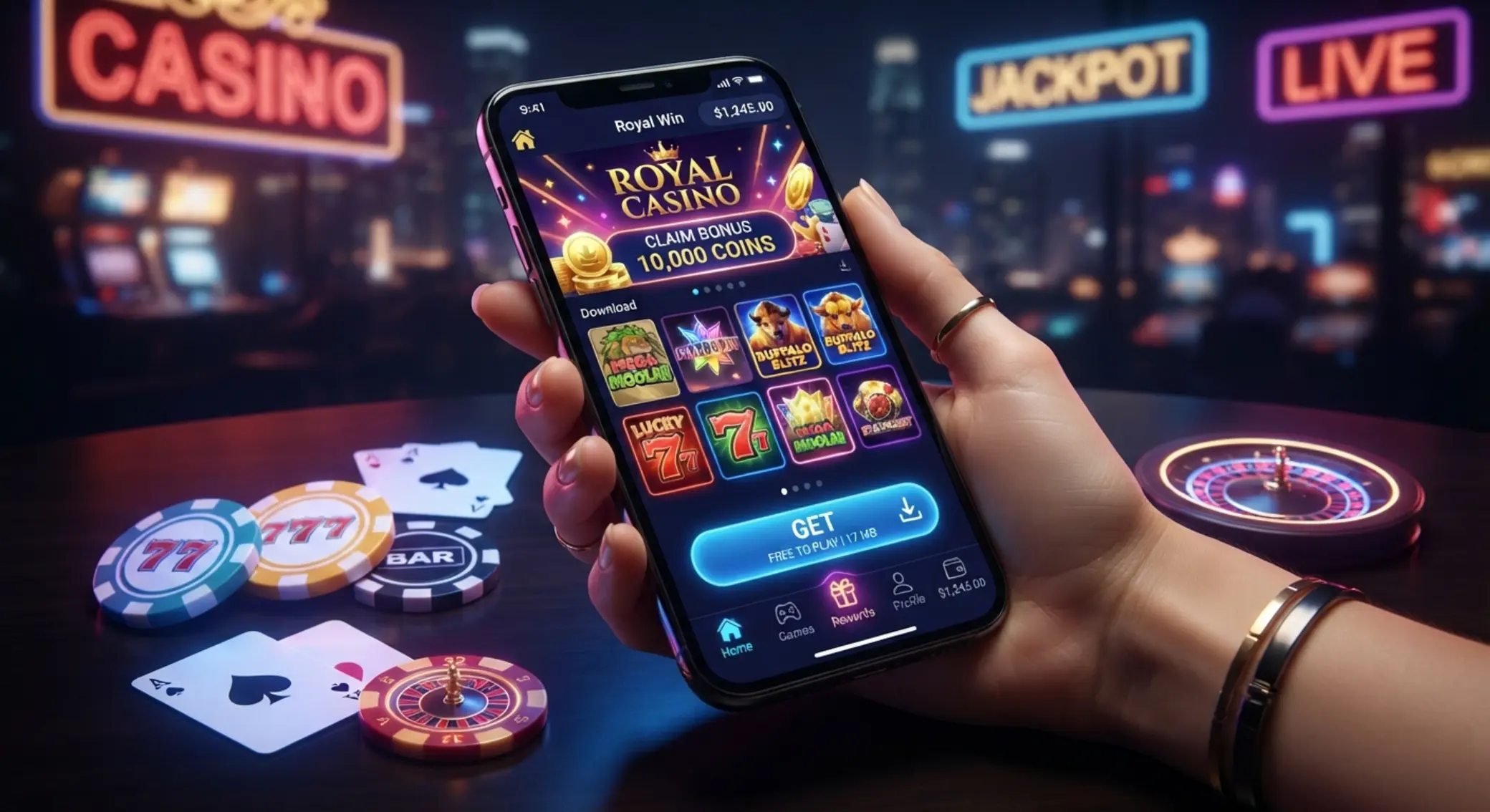 Smartfon z aplikacją kasynową do pobrania