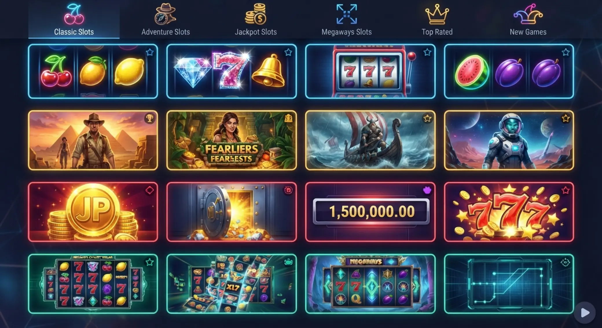 Ilustracja lobby slotów online Lobby slotów z różnymi typami automatów online
