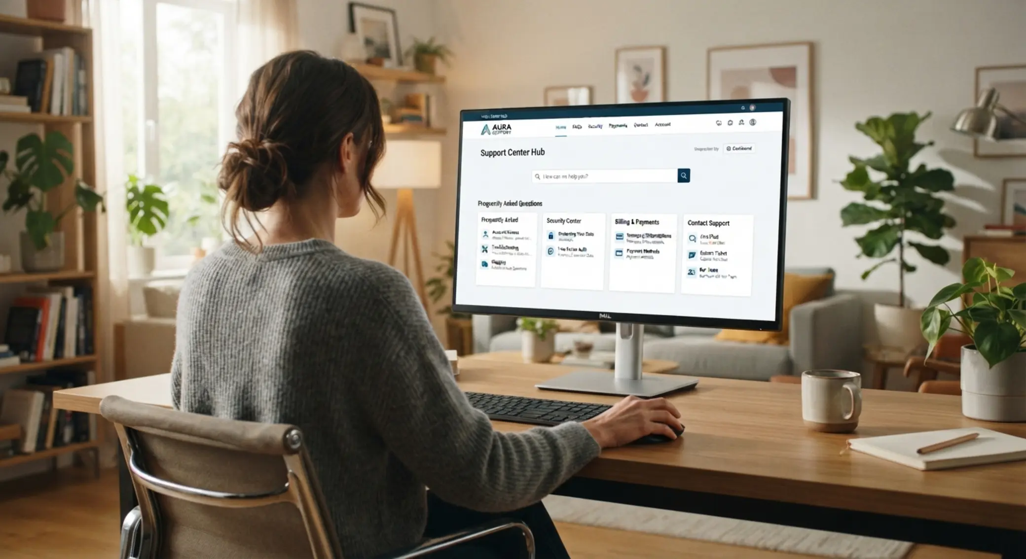 Użytkownik korzystający z centrum pomocy online na komputerze